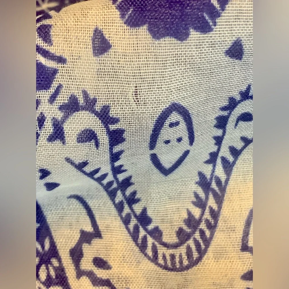 Blue and white chinoiserie inspired print lightweight infinity scarf